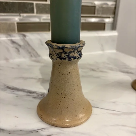 Vintage Beaumont Brothers Pottery Candle Sticks & Bowl Salt Glazed Stoneware - Picture 6 of 16